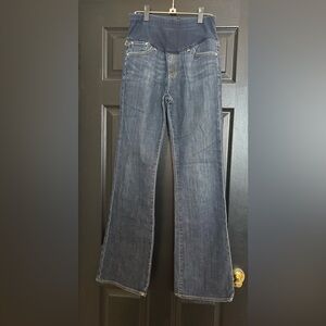 A Pea in the Pod Flare Maternity Jeans in Dark Blue